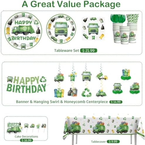 All-in-One Garbage Trash Truck Birthday Decorations Plates and Napkins Set - Image 3
