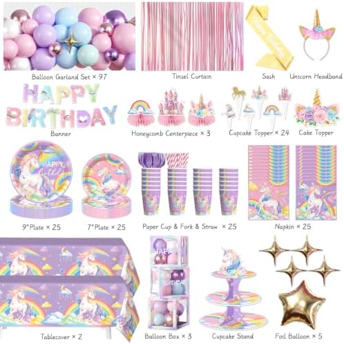 296pcs Unicorn Birthday Decorations for Girl, All-in-One, Set for 25 Guests - Image 2