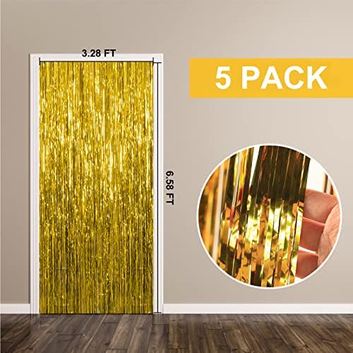 5 Pack Foil Curtain Backdrop Gold Metallic Tinsel Foil Fringe Curtains Photo Booth Props for Birthday Wedding Engagement Baby Shower Bachelorette Christmas Holiday Celebration Party Decorations - Image 7