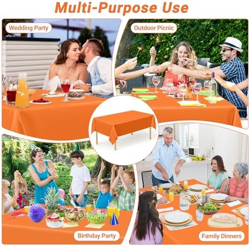 QZYL 12 PCS Orange Rectangle Table Cover, Disposable Plastic Table Cloth Rectangle, 54 X 108 in Decorative Smooth Table Cloth for Picnic Table Birthday Parties Weddings Outdoor Celebrations - Image 6