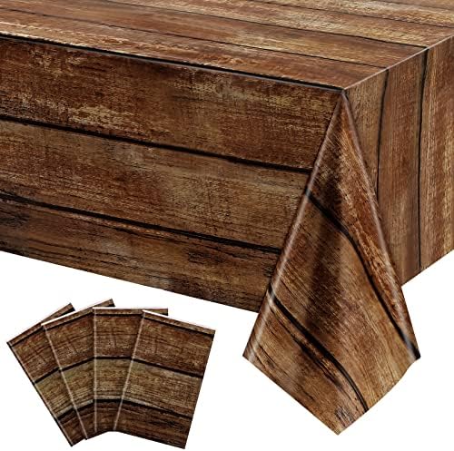 Irenare 4 Pcs Brown Wood Grain Western Tablecloth Plastic by Irenare