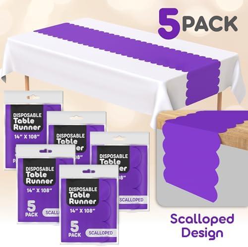 Purple Scallop Table Runner, Disposable Plastic, 5 Pack, 14x108in - Image 2