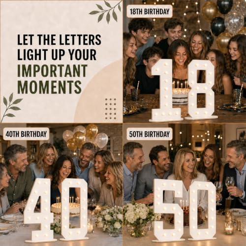 Pooqla 30th Birthday Decorations, 17.3 in White Wooden Light Up Numbers - Image 7