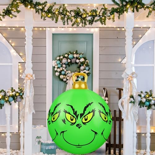 3 Pcs 23.6 Inch Large Inflatable Christmas Balls Green PVC Inflatable Christmas Decorated Ball Outdoor Decorations for Xmas Tree Holiday Parties Decor - Image 4