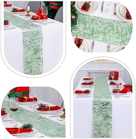 Snowkingdom Sage Green Table Runner, Sequin Glitter Foil Metallic Sage Green Mesh Spring Table Runner 11inch x 240inch,Table Decorations for Party Wedding Bridal Birthday Shower Christmas - Image 6