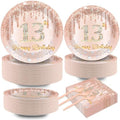 200 PCS Rose Gold 13th Birthday Party Plates Napkins Pink 13th Tableware Set for Happy 13 Years Old Birthday Decorations Dessert Plates Forks Serve 50 Guests for Girls 13 Years Old Party Supplies by CHUNNIN