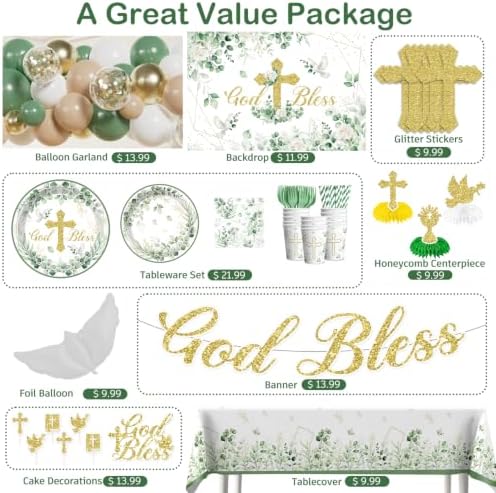 294pcs Baptism Decorations Complete Party Set, Serves 25 Guests - Image 3