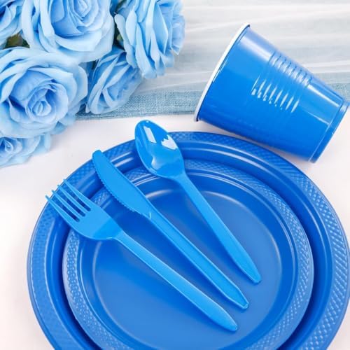 WELLIFE 210Pcs Blue Plastic Plates,Party Plates and Cups and Napkins Sets - Image 5