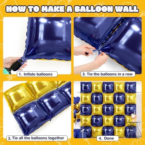NISOCY 25PCS Navy Blue and Gold Square Foil Balloons Wall Backdrop - Image 5