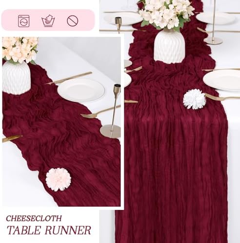 3 Pack Burgundy Cheesecloth Table Runner 17x108 Inch Semi Sheer Boho Gauze Cheese Cloth Fabric Table Runners Table Decor for Wedding Party Baby Shower Birthday Home Decor Garden Farmhouse - Image 6