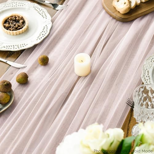 Artoid Mode 3PCS Blushing Pink Gauze Table Runner 120 Inch 10FT, Seasonal Sheer Kitchen Dining Holiday Wedding Birthday Baby Shower Table Decor for Home Party - Image 6