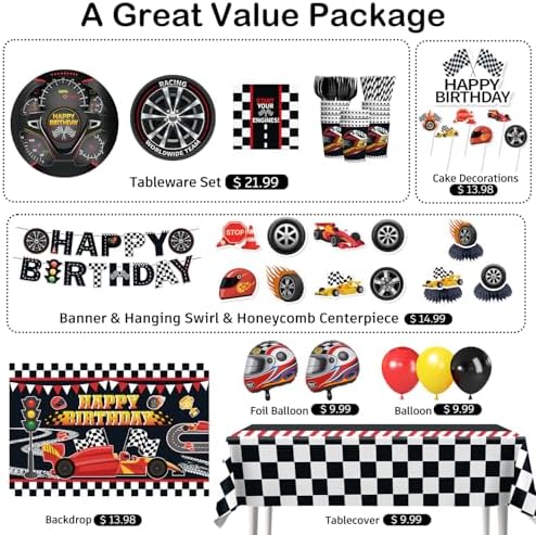 218Pcs Cars Birthday Decorations Tableware Set, 25 Serves - Image 3