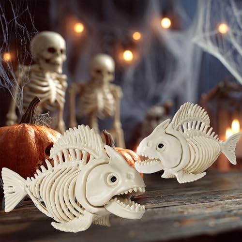 NEROSUN Halloween Fish Skeleton Decorations, 3 Pack 10" Plastic Animal Skeleton with Posable Jaw, Spooky Fish Bones Decor Indoor Outdoor for Party Graveyard Haunted House Prop - Image 6
