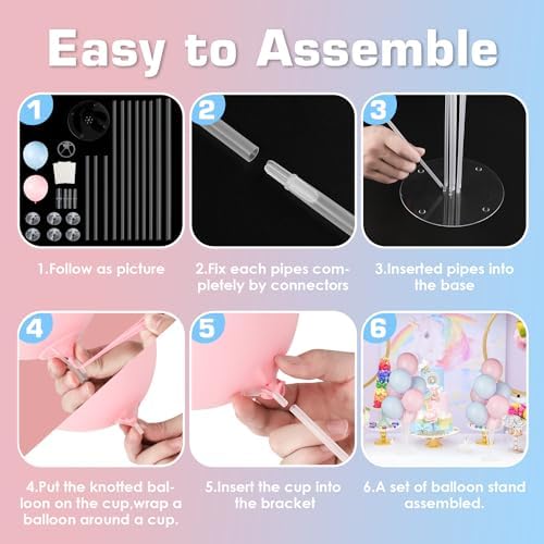 Voircoloria Balloon Stand Kit for Table Party Decor, 6 Sets, Blue and Pink - Image 4