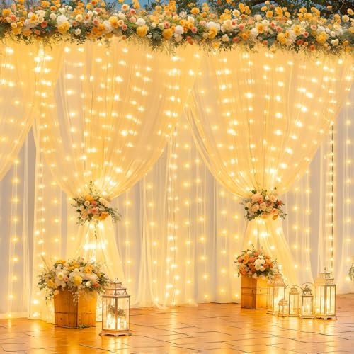 Wish Care 20x10FT Champagne Wrinkle Free Backdrop Curtains with Lights String for Parties - Photo Curtain Backdrop with Lights for Wedding Decorations, Bridal Baby Shower Birthday Party Photography - Image 6
