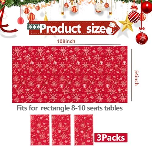 3 Pcs Red Christmas Snowflake Tablecloth, 54 x 108 Inches - Image 2