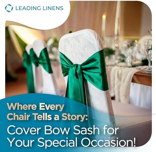 Leading Linens 1 pc Emerald Green 108"x8" Satin Bow Sash Chair Cover Decor - Image 4