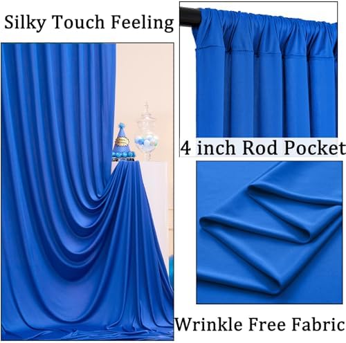 50ftx10ft Wrinkle Free Royal Blue Backdrop Curtains for Parties, 10 Panels 5x10ft Silky Polyester Photo Backdrop Drapes for Weddings Birthday Party Photography Background Curtains - Image 2