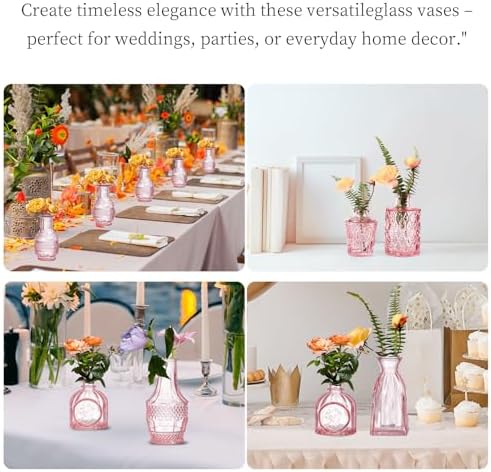 Glass Bud Vases Set of 64 - Pink Assorted Small Mini Glass Vases for Flowers, Crystal Vintage Vase Set, Bulk Centerpieces for Table Décor, Wedding, Home and Events (Pink, 64 Pcs) - Image 2