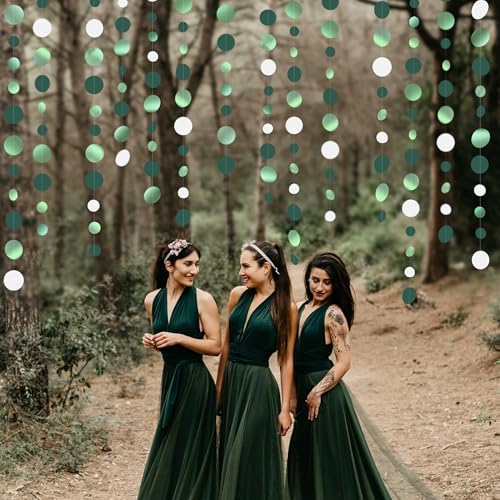 46 Ft Sage Green Party Decorations Metallic Sage Green White Polka Dots Garlands Hanging Paper Circle Dots Streamer for Birthday Engagement Graduation Wedding Party Decorations Supplies - Image 7
