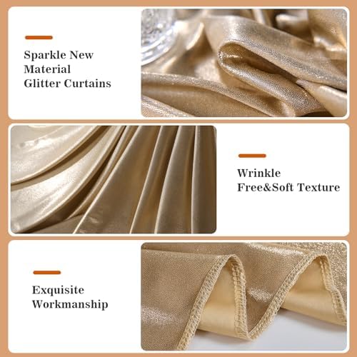 20x10ft Thick Champagne Glitter Backdrop Curtain Panels for Parties, Wrinkle Free Sequin Sparking Photo Backdrop Drapes, 4 Panels 5x10ft Shimmer Back Drop Cloth for Wedding Birthday Photography - Image 3