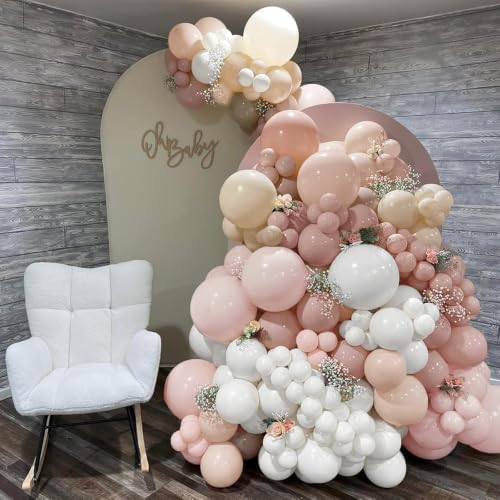 Dusty Pink White Balloon Garland Double Stuffed Baby Pink Nude Beige Balloons Cream Balloon Arch Kit for Boho Baby Shower Birthday Christening Bridal Wedding Fall Party Decorations - Image 5