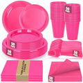 Hot Pink Plastic Party Plates Set 50 Guest Disposable Pink Party Supplies by UseOnceDoneRight