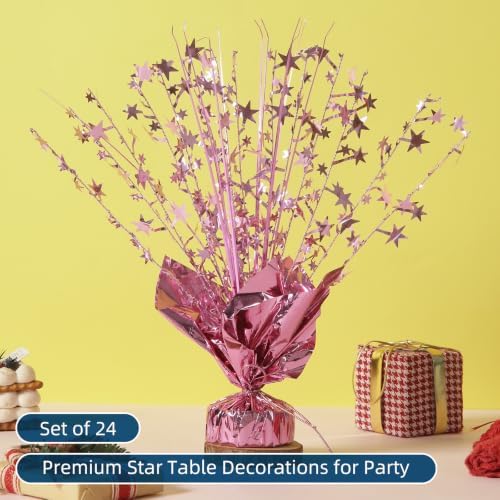 24 Pack Pink Metallic Foil Spray Centerpiece Star Table Decoration Burst Table Centerpieces for Birthday New Year Wedding Anniversary Graduation Party Supply (Pink) - Image 2