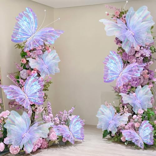 10 Pcs 24'' 20'' 12'' Large Laser Purple Pearl Butterfly Decoration 3 Sizes by Leinuosen