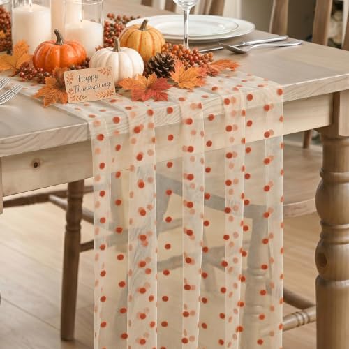 Artoid Mode Beige Gauze Flocking Caramel Dots Table Runner 10FT,Seasonal Sheer Dining Table Decor for Wedding Anniversary Holiday Birthday Home Party by ArtoidMode