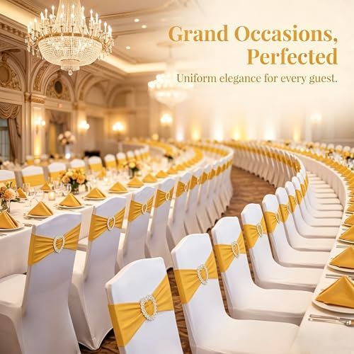 150 Pieces Chair Sashes & Bows - Stretch Spandex Chair Cover Band with Buckle for Wedding, Hotel Banquet, Birthday Party & Home Bulk Decorations (Gold) - Image 6
