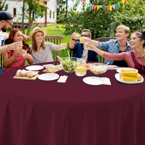16 Pack Maroon Plastic Tablecloth for Round Tables, Premium Decorative Burgundy Disposable Table Cloths for Parties, Maroon Round Party Table Cover for Birthday Anniversary Graduation, 84 Inch - Image 6