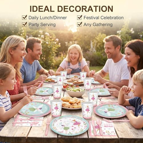 171pcs Fairy Birthday Decorations Paper Plates Napkins Fairy Party Supplies - Image 6