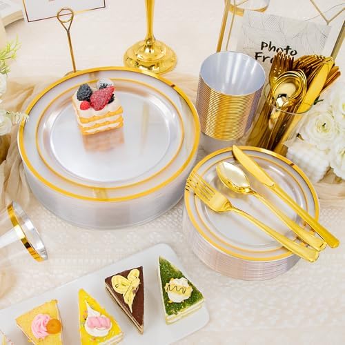 WELLIFE 300 PCS Clear Gold Disposable Dinnerware Set for 50 Guests - Image 6