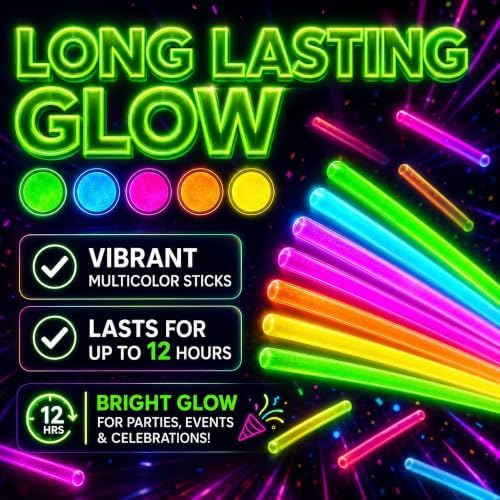 Ammy Glow Glow Sticks (205 Pcs Kit) Bulk Party Pack-100 Pack Glow Sticks with Connectors & Glasses- Party Favors for Kids 8-12- Neon Glow in The Dark Party Supplies for Birthdays & Events - Image 6