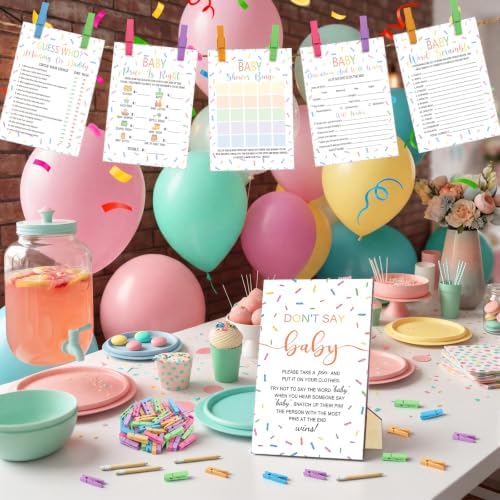 Patelai 322 Pcs Baby Shower Games Don't Say Baby Sign Clothespins Cards - Image 2