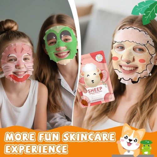 18 Pack Animal Face Mask for Kids, Bulk Sheet Face Masks Skincare for Girls - Image 6