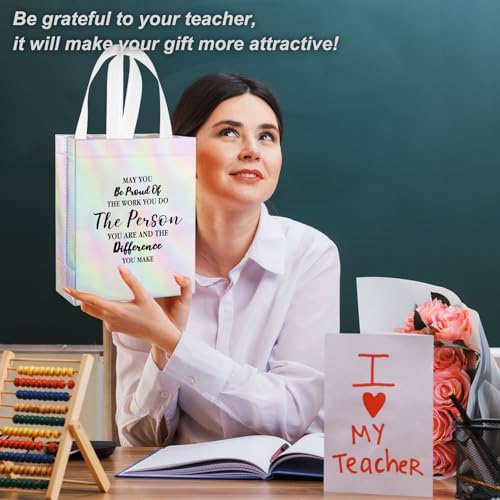 36 Pcs Thank You Reusable Gift Bags Employee Appreciation Gift Bags May You Be Proud Team for Employee Teacher Student Coworker Secretary Assistant Gifts(Laser Silver,10x8x4Inch) - Image 7