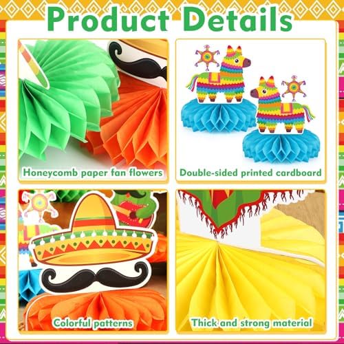 9Pcs Fiesta Party Decorations Mexican Party Honeycomb Table Centerpiece Cinco De Mayo Party Table Decoration Honeycomb for Taco Party Mexican Themed Party Birthday Day Of the Dead Supplies - Image 4