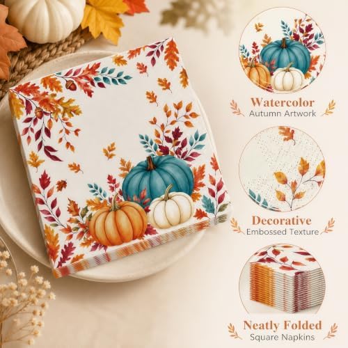 50PCS Fall Napkins 13 x 13 Inches, Maple Leaf Pumpkin Themed Paper Napkins Luncheon Dessert Cocktail Napkins Disposable for Autumn Harvest Thanksgiving Party Decorations (Fall) - Image 4