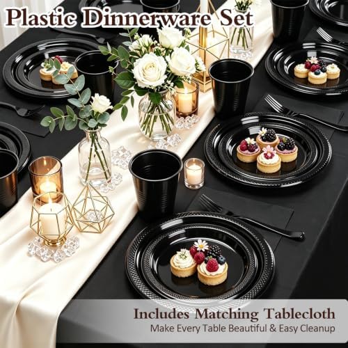 100 Guests Black Plastic Plates and Napkins Party Supplies for Birthday - Image 2