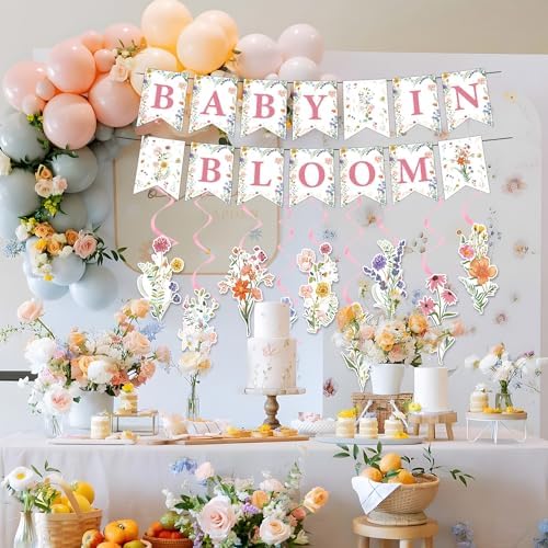 Rngmsi Baby in Bloom Baby Shower Decorations, Floral Banners Hanging Swirls Wildflowers Theme Baby Shower Decor for Girls - Image 6