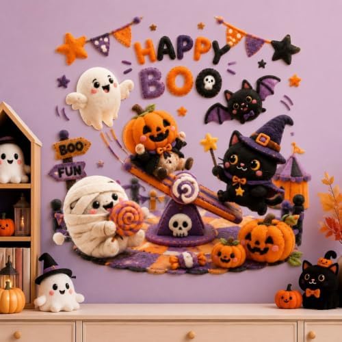 1 Sheet Halloween Wall Sticker Funny Cute Ghost Pumpkin Bat Cat Wall Decal Self Adhesive Happy Boo Living Room Classroom Party Decoration Lndoor Living Room Bedroom Wall Decoration Supplies - Image 5