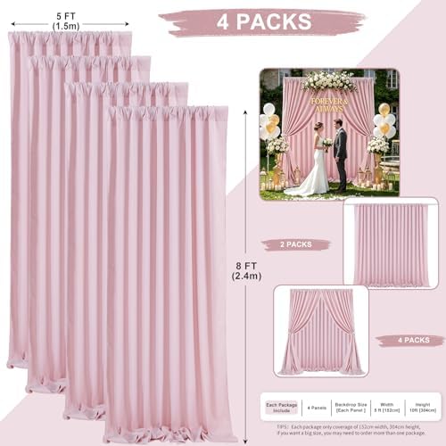 Dusty Rose Backdrop Curtains 20ftx8ft Wedding Polyester Photo Drapes - Image 3