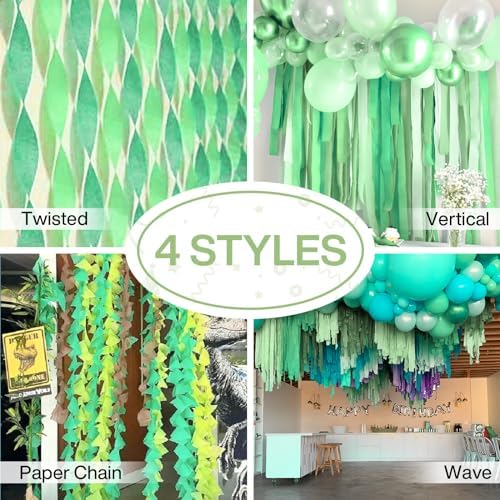 PartyWoo Crepe Paper Streamers 4 Rolls 328ft, Pack of Pearl Green Party Streamers, Crepe Paper for Birthday & Baby Shower Decorations (1.8 in x 82 Ft/Roll) - Image 6