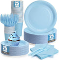 Light Blue Paper Plates and Napkins Party Supplies, Include 9’’Disposable Blue Plate, 7’’Dessert Plates Cups Napkins Forks for Baby Shower, Wedding, Birthday Decorations, Serves 25 by CENLBJ