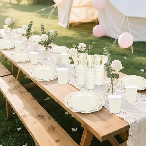 400 Pcs Ivory Paper Plates and Napkins Set Party Supplies Serve 50 Guest - Image 5