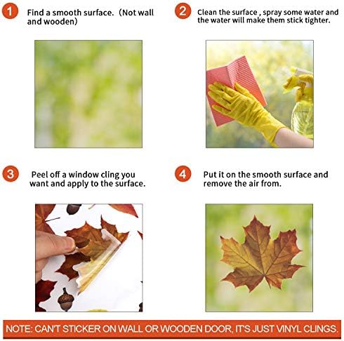 CCINEE 216pcs Maple Window Clings 6 Sheets Fall Leaves Assorted Maple Oak Leaves Acorns Window Stickers for Autumn Thanksgiving Halloween Seasonal Holiday Glass Window Decorations - Image 5