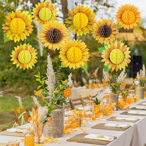 SUNBEAUTY Sunflower Party Decorations 3D Large Sunflower Birthday Honeycomb Hanging Paper Decorations Yellow Sun Flower Ceiling Wall Tissue Flowers Summer Baby Shower Classroom Bulletin Board - Image 4
