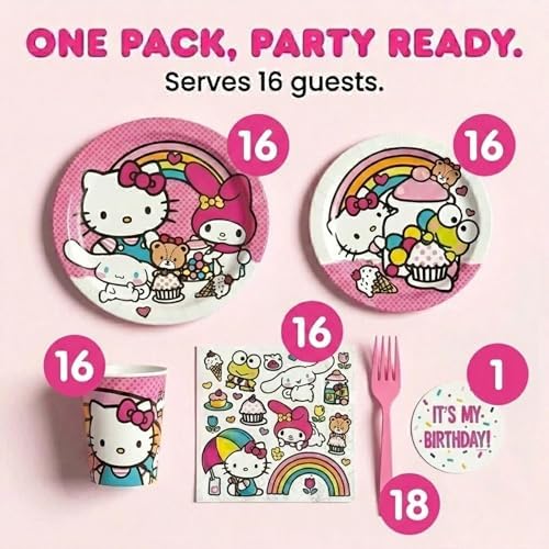 Hello Kitty Birthday Decorations Party - Plates and Napkins, Cups, Forks - Image 2